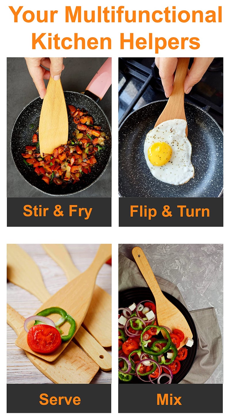 ECOSALL 6 Wooden Spoons for Cooking â€“ Made in Ukraine 100% Natural Healthy Nonstick Wooden Spatula Spoons - Premium Solid Wood Cooking Utensils Set - Strong, Durable Eco Hardwood Beechwood Spoons Set - Image 4